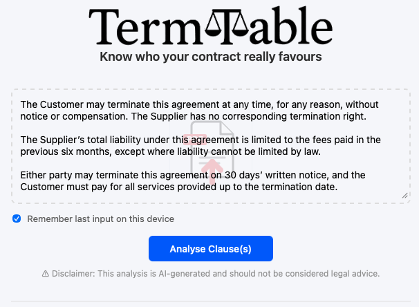 TermTable input and analysis entry